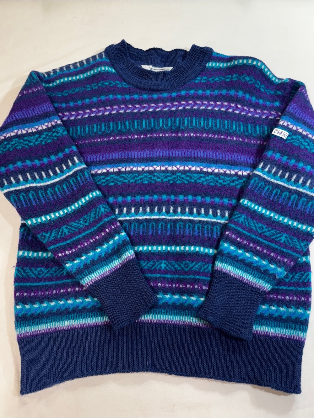 Steffner Vintage Blue Wool Sweater Sz Small 1980s Neon Austrian Ski